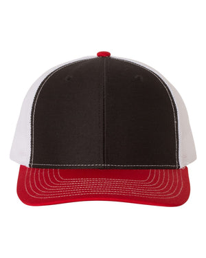 Richardson 112 Adjustable Snapback Trucker Cap - Black/ White/ Red