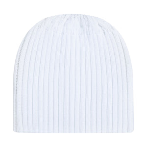 Acrylic Beanie with elasticized Ponytail opening - White
