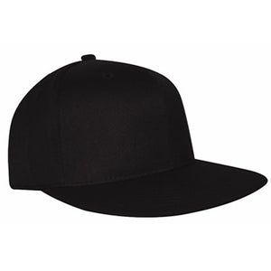 NU-FIT® "Flat" peak acrylic/spandex serge fitted cap - Custom Embroidered - Black