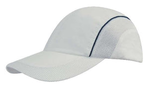 4 Panel Sports Cap with Mesh Inserts - Custom Embroidered - Navy With White