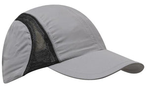 4 Panel Sports Cap with Mesh Inserts and Frabic Covered Touch Strap - Custom Embroidered - Gray With Black