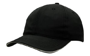 6 Panel Spring Woven Cap with Strap & Clip - Custom Embroidered - Black With White
