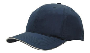 6 Panel Spring Woven Cap with Strap & Clip - Custom Embroidered - Navy With White