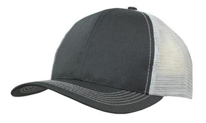 6 Panel Mesh Back Cap Breathable P-Twill - Custom Embroidered - Black With Gray