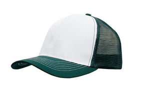 6 Panel Mesh Back Cap Breathable P-Twill - Custom Embroidered - White With Forest Green