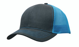 Brushed Cotton with Mesh Back Cap - Charcoal Gray / Cyan Blue