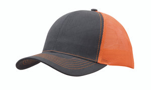Brushed Cotton with Mesh Back Cap - Charcoal Gray / Orange