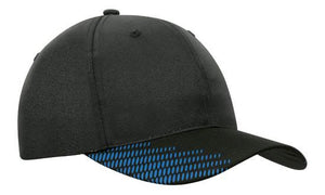 6 Panel Breathe P-Twill with Peak Print Cap - Custom Embroidered - Black With Cyan