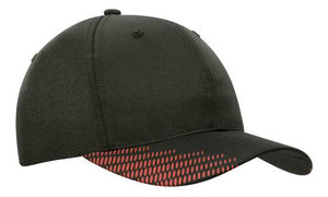 6 Panel Breathe P-Twill with Peak Print Cap - Custom Embroidered - Black With Red