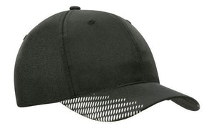 6 Panel Breathe P-Twill with Peak Print Cap - Custom Embroidered - Black With White