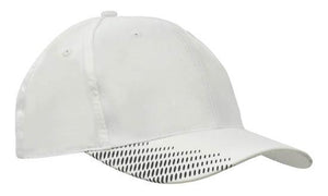 6 Panel Breathe P-Twill with Peak Print Cap - Custom Embroidered - White With Black