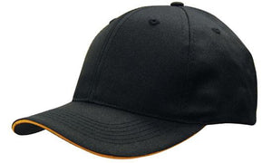 6 Panel Cap Breathable P-Twill with Sandwich - Custom Embroidered - Black With Gold