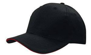6 Panel Cap Breathable P-Twill with Sandwich - Custom Embroidered - Black With Red
