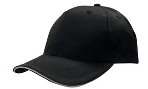 6 Panel Cap Breathable P-Twill with Sandwich - Custom Embroidered - Black With White