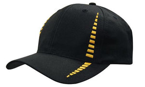 6 Panel Cap Breathable P-Twill Emb Checks - Custom Embroidered - Black With Gold