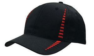 6 Panel Cap Breathable P-Twill Emb Checks - Custom Embroidered - Black With Red