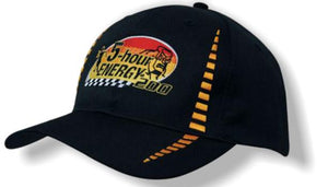 6 Panel Cap Breathable P-Twill Emb Checks - Custom Embroidered - Black With Orange