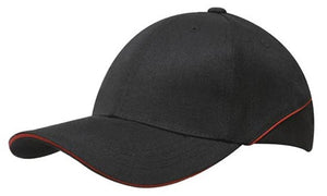 Premium American Twill Cap with Sandwich - Custom Embroidered - Black With Red