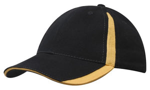 6 Panel BHC Cap with Inserts On Peak & Crown - Custom Embroidered - Black With Gold
