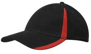 6 Panel BHC Cap with Inserts On Peak & Crown - Custom Embroidered - Black With Red