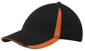 6 Panel BHC Cap with Inserts On Peak & Crown - Custom Embroidered - Black With Orange
