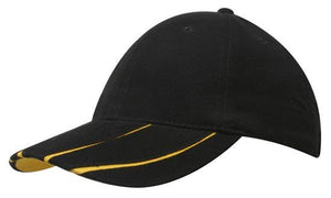 6 Panel BHC Cap with Peak Inserts - Custom Embroidered - Black With Gold