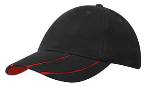6 Panel BHC Cap with Peak Inserts - Custom Embroidered - Black With Red