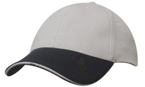 6 Panel BHC Golf Cap Embossed Peak - Custom Embroidered - Stone With Navy