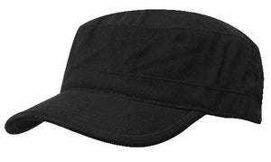 Brushed Sports Twill Military Cap - Custom Embroidered - Black