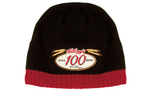 Cable Knit Contrast Beanie - Custom Embroidered - Black With Red