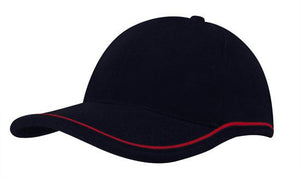 6 Panel BHC Cap with Piping On Crown-Peak - Custom Embroidered - Black With Red