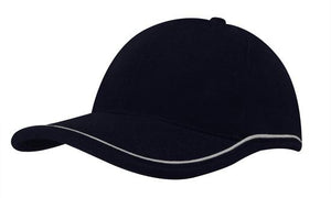 6 Panel BHC Cap with Piping On Crown-Peak - Custom Embroidered - Black With White