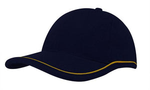 6 Panel BHC Cap with Piping On Crown-Peak - Custom Embroidered - Navy With White