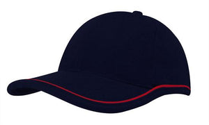 6 Panel BHC Cap with Piping On Crown-Peak - Custom Embroidered - Navy With Red