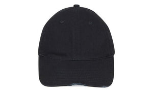 6 Panel Chino Cap with Distressed Peak - Custom Embroidered - Navy With White