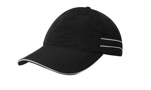 Microfibre Sports Cap Piping-Sand - Custom Embroidered - Black With White