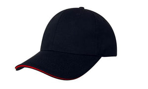 6 Panel Chino Twill Cap with Sandwich - Custom Embroidered - Navy With Red
