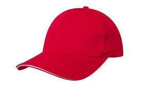 6 Panel Chino Twill Cap with Sandwich - Custom Embroidered - Red With White