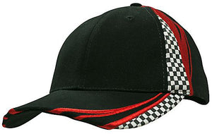 6 Panel Checks & Embroidery Cap - Custom Embroidered - Black With Red