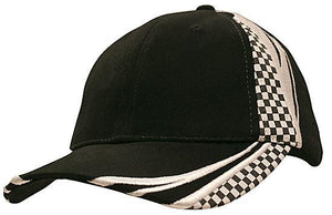 6 Panel Checks & Embroidery Cap - Custom Embroidered - Black With White