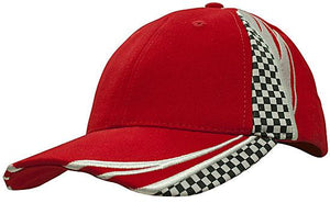 6 Panel Checks & Embroidery Cap - Custom Embroidered - Red With White