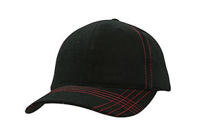 6 Onl BHC Cap with Contrast Stitching - Custom Embroidered - Black With Red