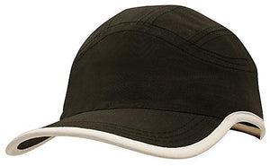6 Panel Microfiber Sports Cap - Custom Embroidered - Black With White