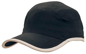6 Panel Microfiber Sports Cap - Custom Embroidered - Navy With White