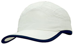 6 Panel Microfiber Sports Cap - Custom Embroidered - White With Navy