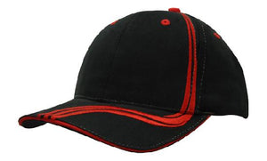 6 Panel BHC Cap Sand & Embroidered Lines - Custom Embroidered - Black With Red