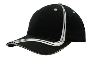 6 Panel BHC Cap Sand & Embroidered Lines - Custom Embroidered - Black With White