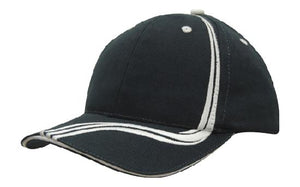 6 Panel BHC Cap Sand & Embroidered Lines - Custom Embroidered - Navy With White