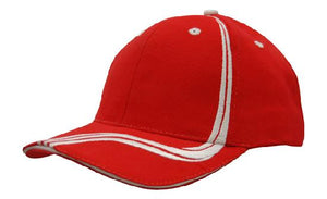 6 Panel BHC Cap Sand & Embroidered Lines - Custom Embroidered - Red With White
