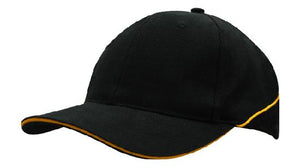 6 Panel BHC Cap Sandwich & Crown Piping - Custom Embroidered - Black With Gold
